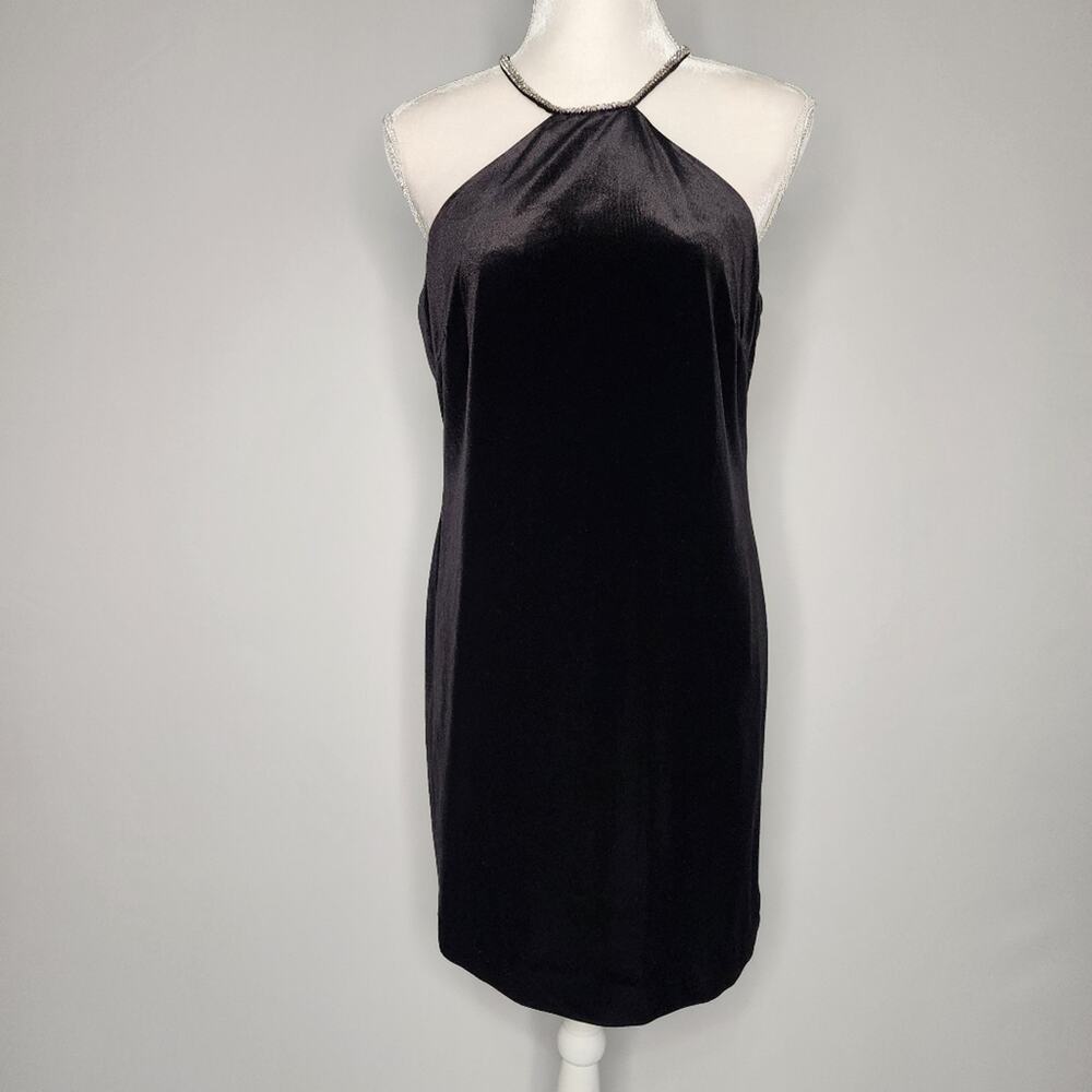 Alex Marie Laura Black Velvet Rhinestone Strap Dress Women's Size 10 Petite NWT